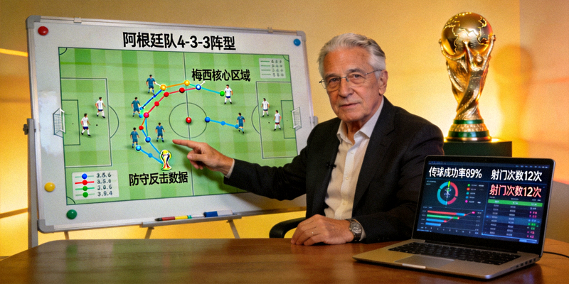 资深足球分析师正在分析世界杯球队战术板数据
